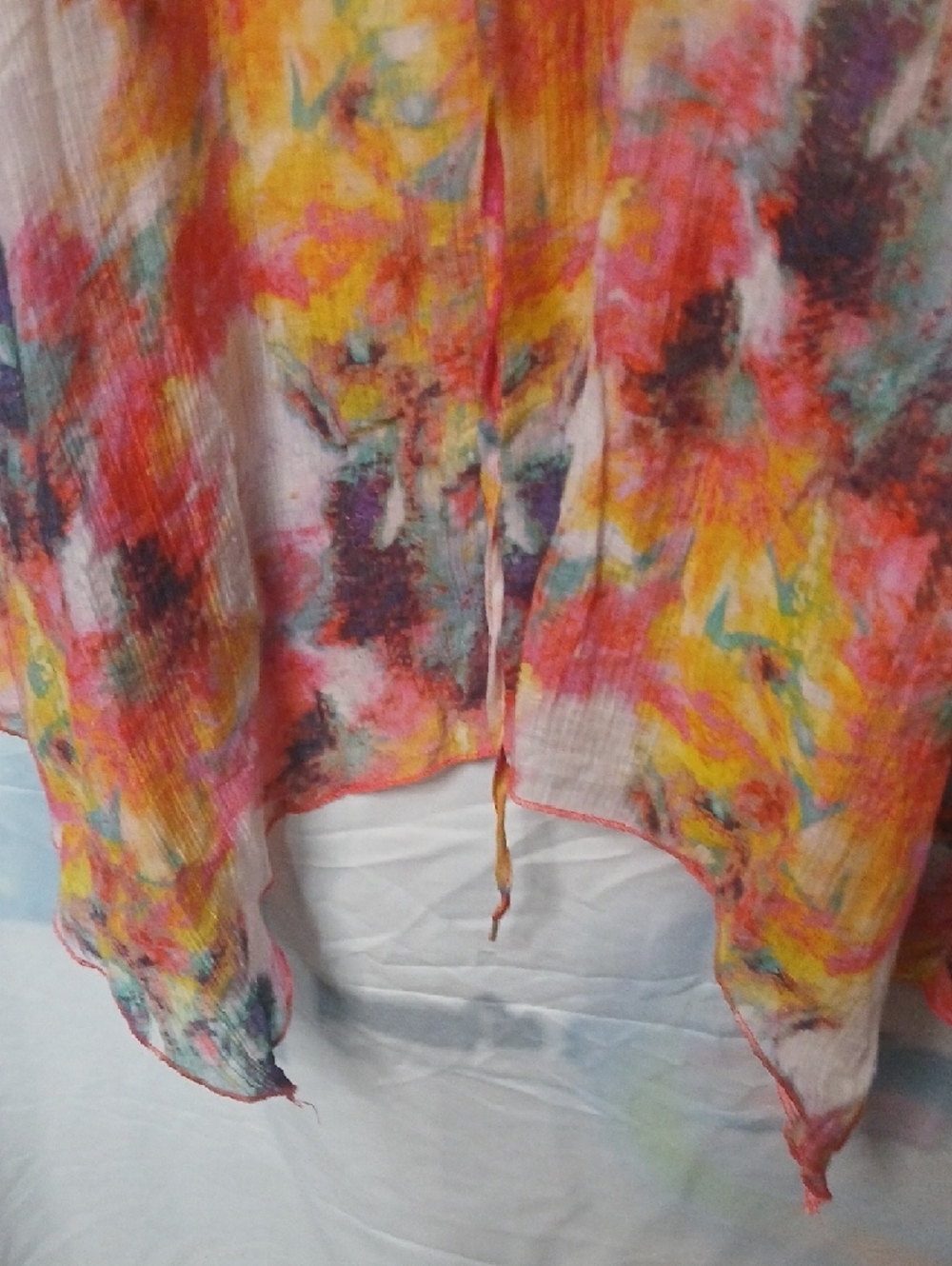 grand & greene Watercolor Tie-Front Top in Pink, Blue & Yellow - Picture 6 of 8